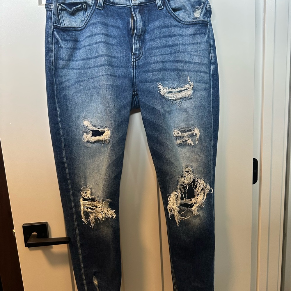 KanCan Distressed Blue Straight Leg Jeans